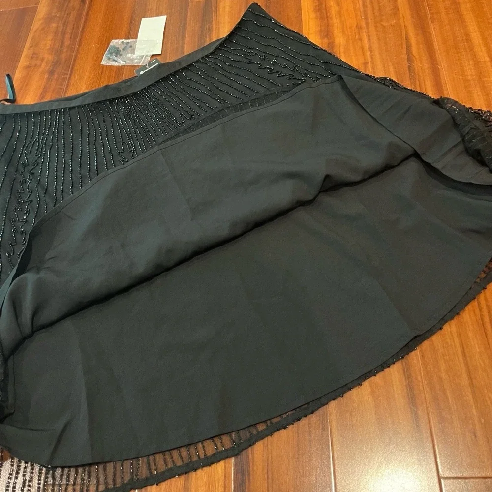 LAUREN Ralph Lauren Sequin Skirt Black Beaded A-Line Mini Midi Party New Size 14